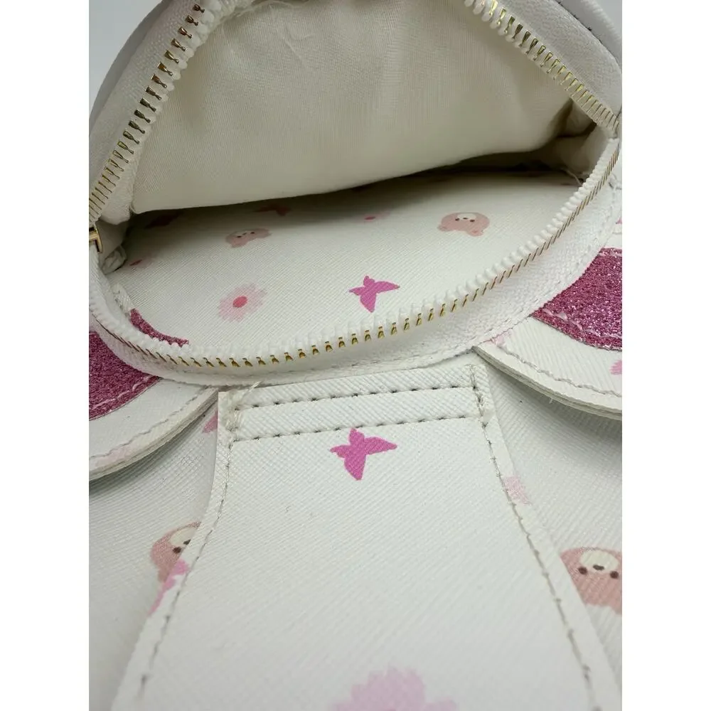 UNDER ONE SKY Mini Backpack Purse White Pink Bear Print Bow Bag Charm